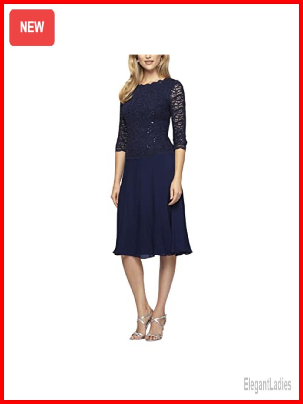 Tea Length Embroidered Bodice Gown Illusion Sleeves Mother of Bride Dress